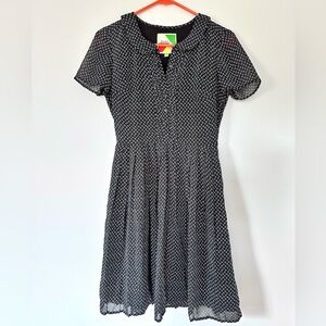 modcloth ferver black and white patterned dress with collar